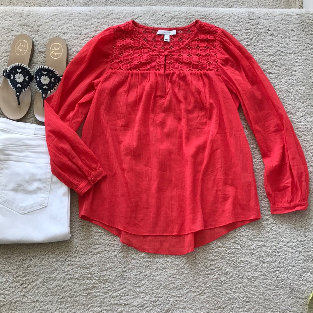 J. Crew Embroidered Gauze Top - Picture 1 of 7